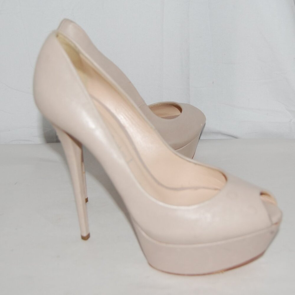 US 8.5 ❤️ CASADEI Nude Leather HIGH HEELS Platform Pumps SANDALS ITALY